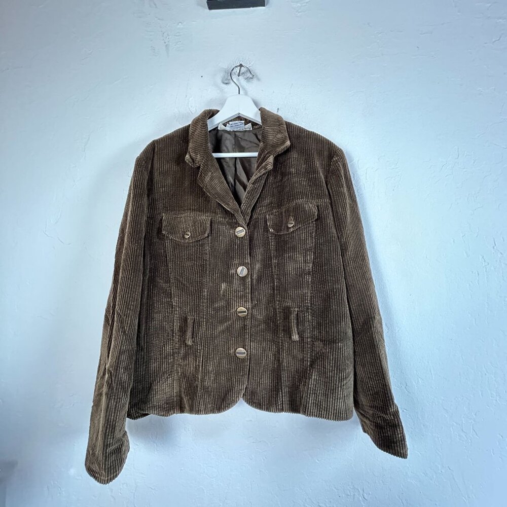 111 State Womens Brown Corduroy Blazer Jacket Size 10 Cotton Button Front Casual